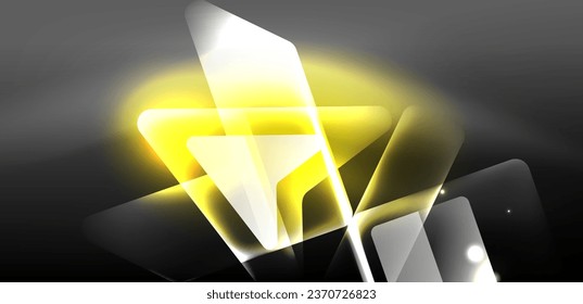 Neon speed arrow and line shapes background. Hi-tech concept with shiny backdrop. Bright flare light effect in the dark