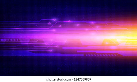 Neon Speed Light on Circuit Microchip Technology Background,Hi-tech Digital and Internet Concept design,Free Space For text in put,Vector illustration.