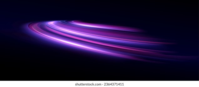 Líneas de velocidad de neón. Rastros dinámicos de movimiento de luz. Ola de seguimiento ligera, línea de seguimiento.