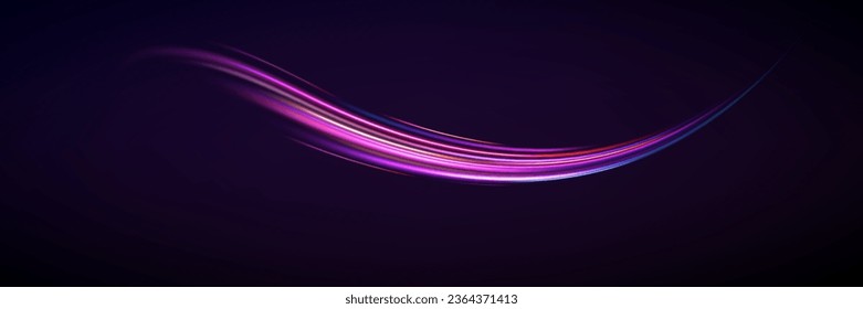 Neon speed lines. Dynamic light motion traces. Light trace wave, trace line.