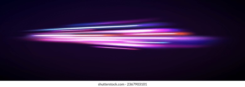Neon speed lines. Dynamic light motion traces. Light trace wave, trace line.