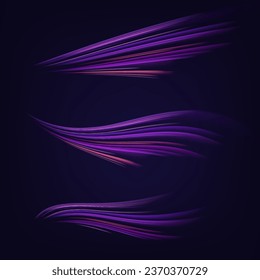 Neon speed lines. Dynamic light motion traces. Light trace wave, trace line.