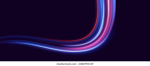 Neon speed lines. Dynamic light motion traces. Light trace wave, trace line.