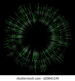 Neon speed lines, green gradient. Bright flash, effect power explosion. Festive illustration. Element of design. Vector