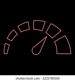 Luz de estilo plano de la imagen del vector de color rojo del velocímetro de neón