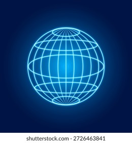 Esfera de neón, globo terráqueo, Ilustración vectorial.
