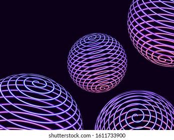 Neon spheres  sci-fi vector abstract illustration.