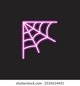 teia de aranha neon isolada sobre fundo preto. Ícone de teia de aranha com contorno de néon brilhante. Ilustração vetorial.