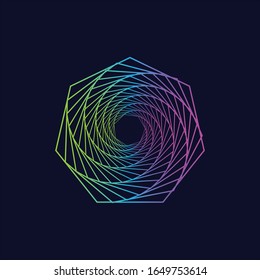 Neon with a spiral, logo on a dark background.
