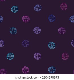 Neon-Spirale, die nahtlose Muster auf dunkelblauem Hintergrund wiederholt. Minimalistische Kunst in hellen Farben für Druck und Design