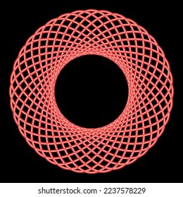 Neon spirograph abstract element Circle shape Concentric pattern Fractal graphic red color vector illustration image flat style light