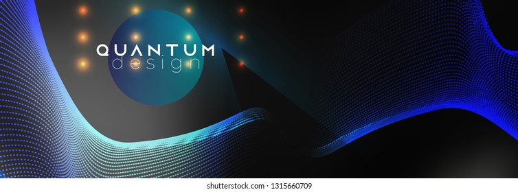 Neon spotlights on fluid backdrop. Glowing lines with smoke highlight space. Vector abstract background. Dotted waves
