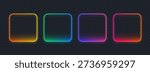 Neon square button set isolated on transparent background. 3D glow neon pill frame for mobile and web app or computer game, hud interface. Empty line button collection, vector illustration.