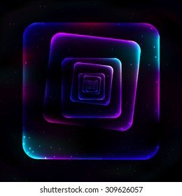 Neon square dancing fractal in space.