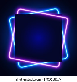 Marco cuadrado Neon, banner sobre fondo oscuro, ilustración vectorial.