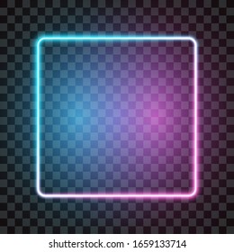 Neon Square Frame, Blue And Pink, Isolated On Transparent Background, Vector Illustration.