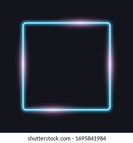 Neon square frame, blue and pink glow, vector illustration.