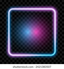 Neon square frame, blue and pink, isolated on transparent background, vector illustration.