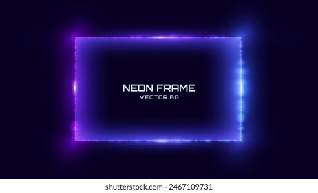 Neon-Quadrat-Rahmen. Blaue und lila Neonlichter Rechteck-Zeichen. Abstraktes Cyberpunk-Tunnelportal. Geometrische Glühkonturform. Abstrakter Vektorgrafik-Hintergrund mit Platz für Ihren Text.