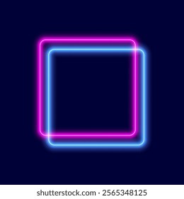 Neon square frame, blue and purple sign, vector illustration.