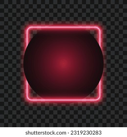 Marco cuadrado neón con círculo oscuro, ilustración vectorial aislada.