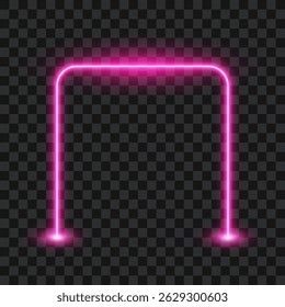 Neon square frame, glowing border on transparent background, vector illustration.
