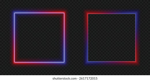 Neon Square Frame - Glowing Red and Blue Vector Design