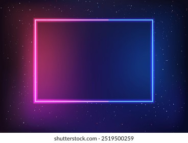 Neon Square Frame with Pink and Blue Gradient on Starry Sky Background, Futuristic Abstract Digital Art for Modern Designs