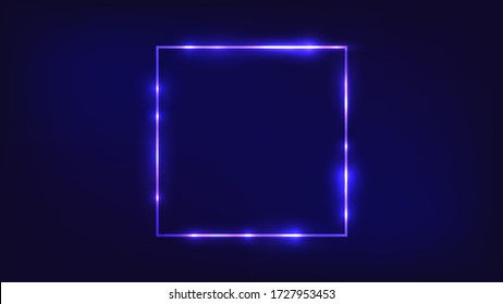 Neon Square Frame With Shining Effects On Dark Background. Empty Glowing Techno Backdrop. Vector Illustration.