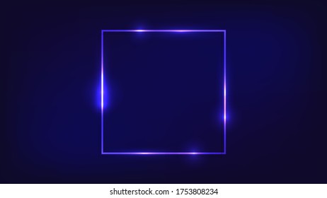 Neon square frame with shining effects on dark background. Empty glowing techno backdrop. Vector illustration.