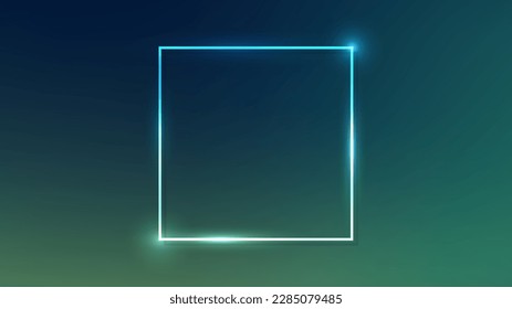 Neon square frame with shining effects on dark green background. Empty glowing techno backdrop. Vector illustration