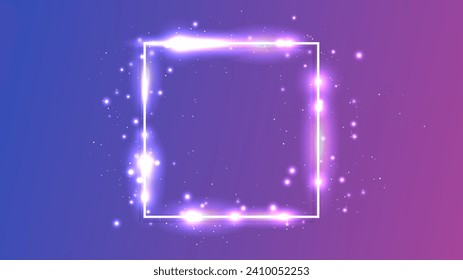 Neonecker Rahmen mit leuchtenden Effekten und Funkeln auf violettem Hintergrund. Leere leuchtende Techno-Hintergrund. Vektorgrafik