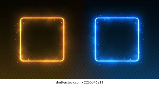 Neon square frames, glowing borders with smoke and sparkles, ice and fire portals concept. Avatar frames for game UI. Vector illustration. - Shutterstock ID 2265046211