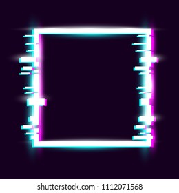 Neon Square .Glitch Style .Neon frame ,vector