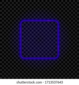 Neon square lamp wall sign isolated on transparent background. Vector neon shape. Glow frame border. Purple light lamp. 3D luminous shine. Stock vector illustration.