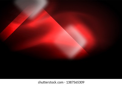 Neon square and line lights on dark background with blurred effects, vector modern design