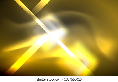 Neon square and line lights on dark background with blurred effects, vector modern design