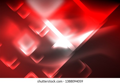 Luces cuadradas y de línea de neón sobre fondo oscuro con efectos borrosos, diseño vectorial moderno