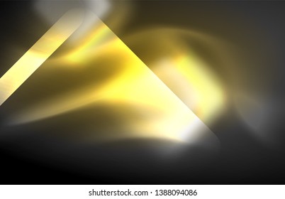 Luces cuadradas y de línea de neón sobre fondo oscuro con efectos borrosos, diseño vectorial moderno