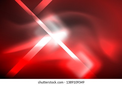 Luces cuadradas y de línea de neón sobre fondo oscuro con efectos borrosos, diseño vectorial moderno