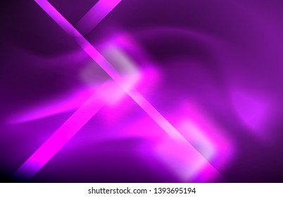 Luces cuadradas y de línea de neón sobre fondo oscuro con efectos borrosos, diseño vectorial moderno