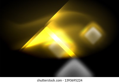 Neon-Quadrat- und Zeilenleuchten auf dunklem Hintergrund mit unscharfem Effekt, Vektormodernes Design