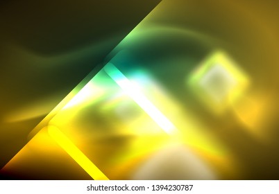 Neon-Quadrat- und Zeilenleuchten auf dunklem Hintergrund mit unscharfem Effekt, Vektormodernes Design