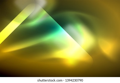 Neon square and line lights on dark background with blurred effects, vector modern design