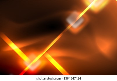 Neon-Quadrat- und Zeilenleuchten auf dunklem Hintergrund mit unscharfem Effekt, Vektormodernes Design