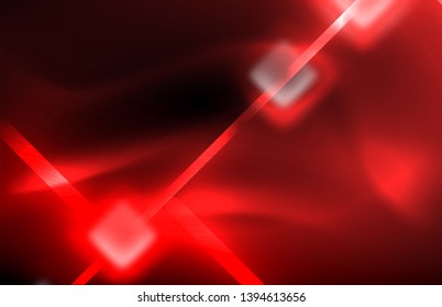 Luces cuadradas y de línea de neón sobre fondo oscuro con efectos borrosos, diseño vectorial moderno