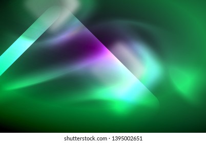 Luces cuadradas y de línea de neón sobre fondo oscuro con efectos borrosos, diseño vectorial moderno