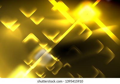 Neon-Quadrat- und Zeilenleuchten auf dunklem Hintergrund mit unscharfem Effekt, Vektormodernes Design