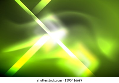 Luces cuadradas y de línea de neón sobre fondo oscuro con efectos borrosos, diseño vectorial moderno