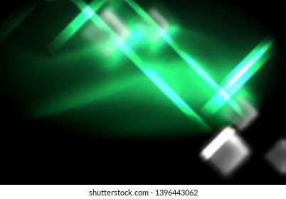 Luces cuadradas y de línea de neón sobre fondo oscuro con efectos borrosos, diseño vectorial moderno
